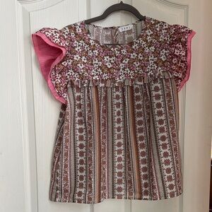 THML Floral and Striped Blouse with Pink Accents